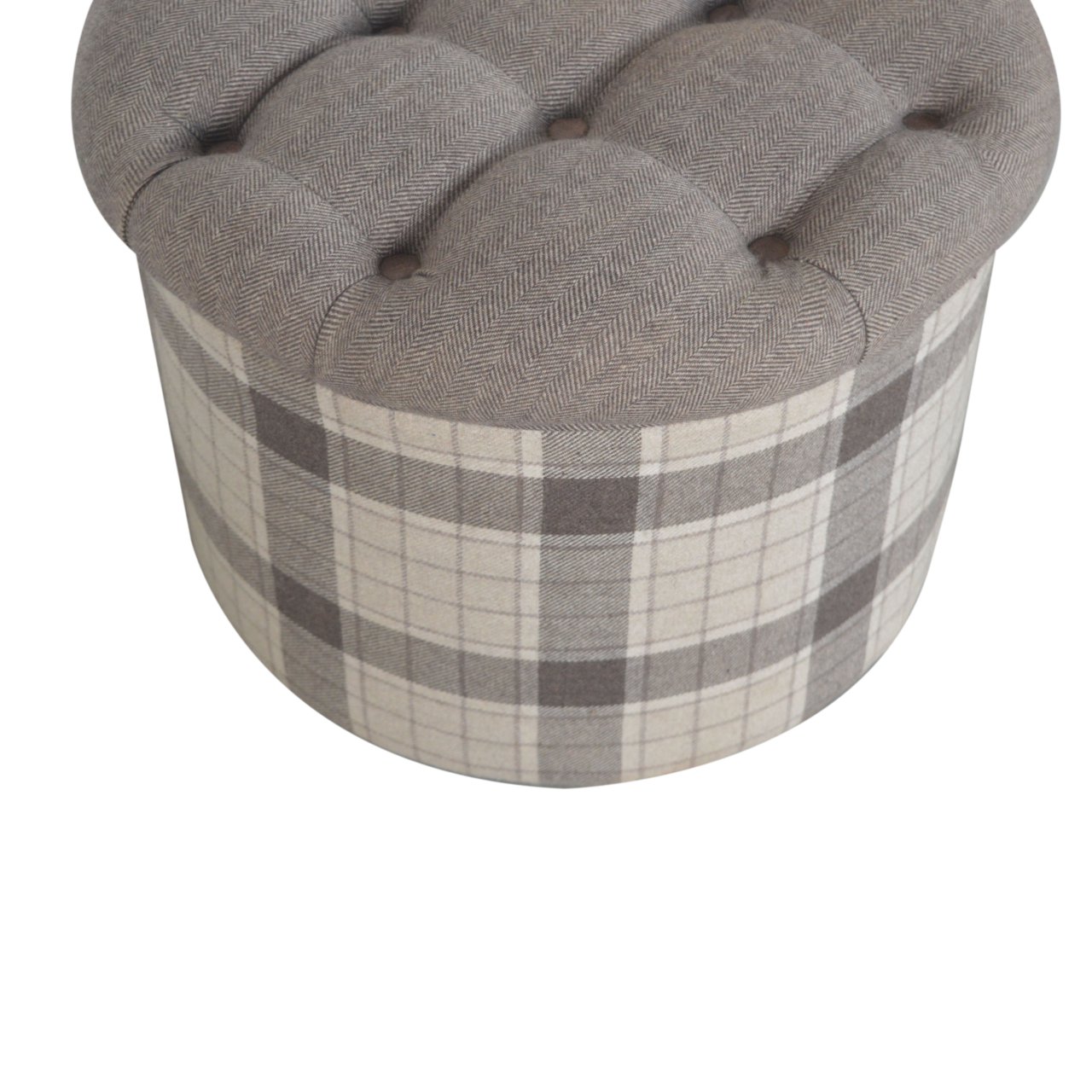 Deep Button Round Checked Footstool - Image 6