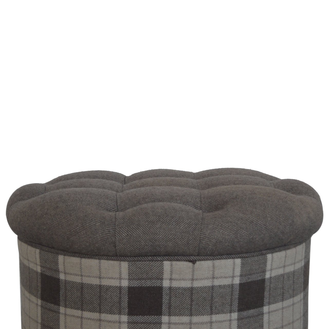 Deep Button Round Checked Footstool - Image 7