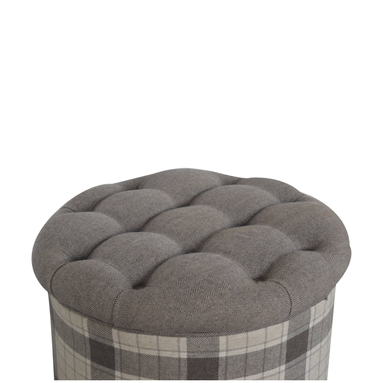 Deep Button Round Checked Footstool - Image 8