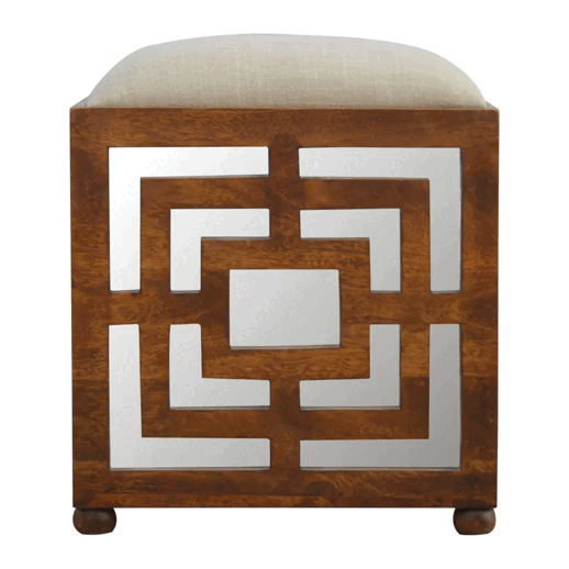 Carved Linen Seat Footstool - Image 8