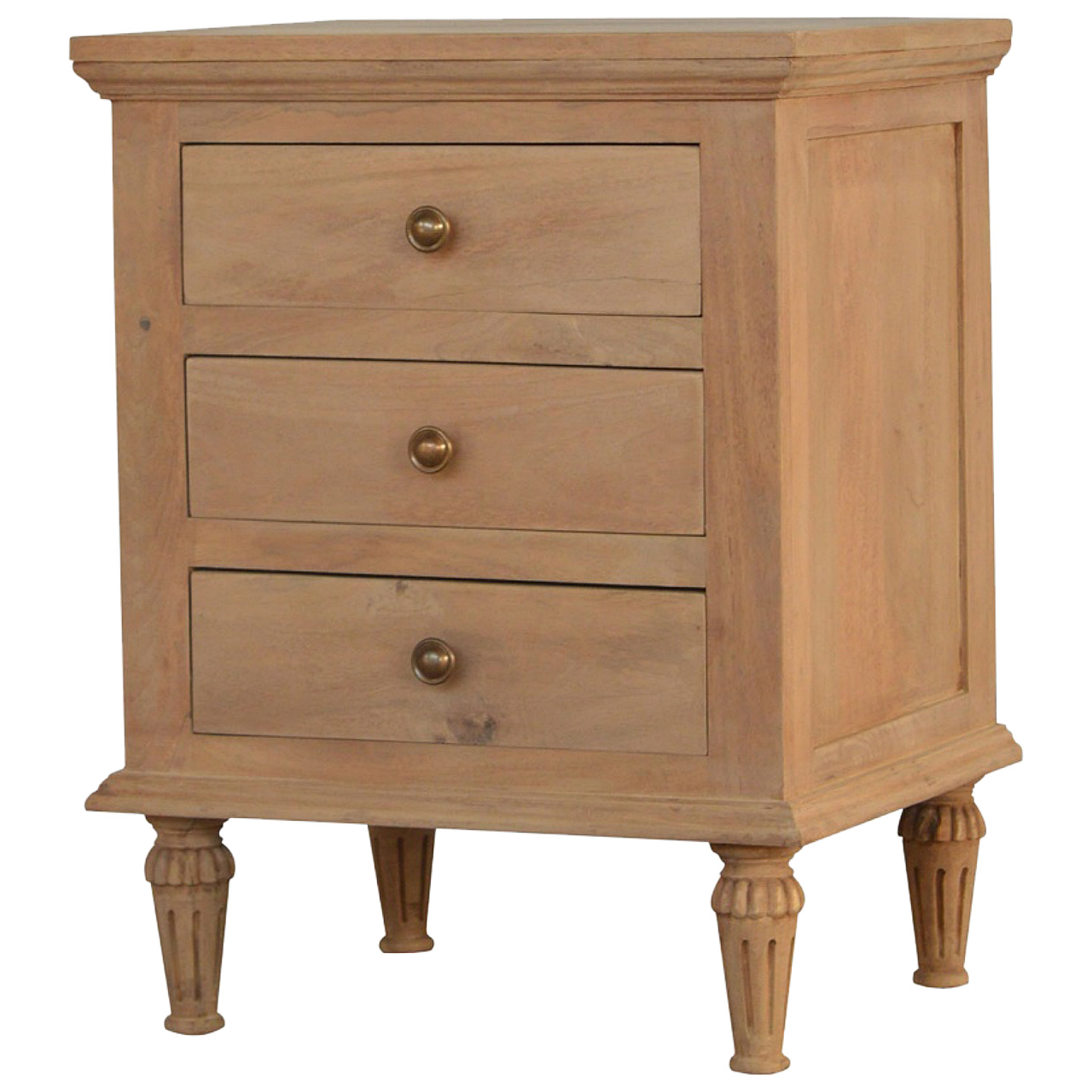 3 Drawer Mango Wood Bedside Table - Image 3