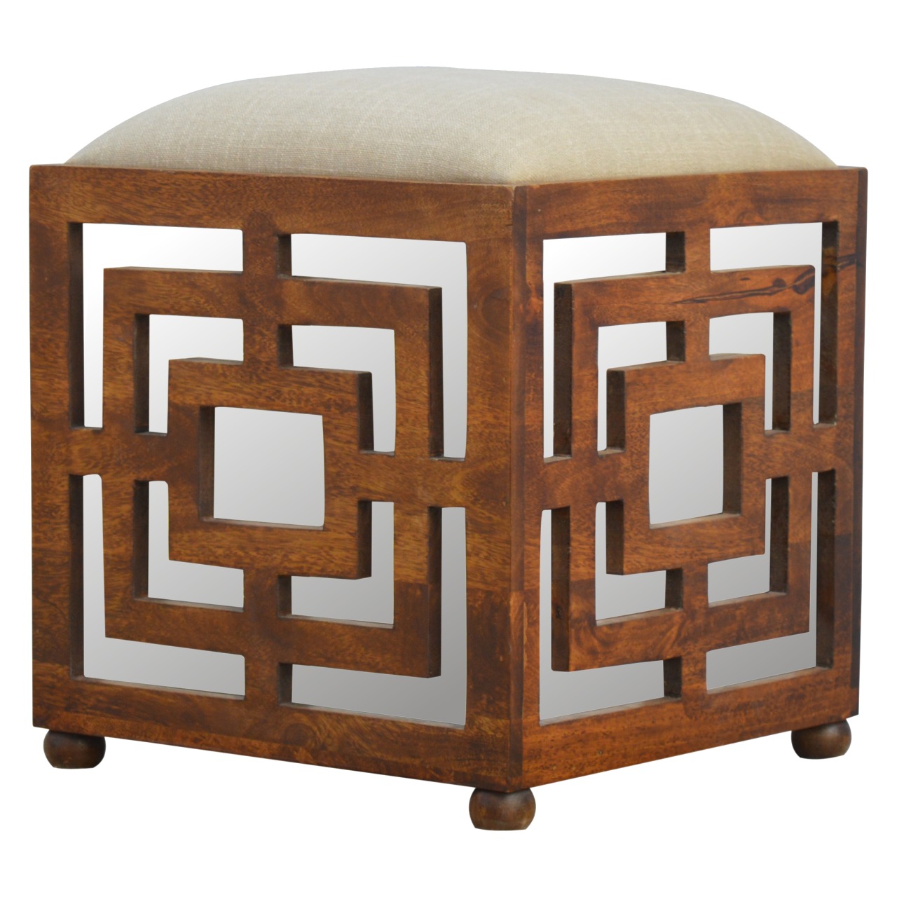 Carved Linen Seat Footstool - Image 2
