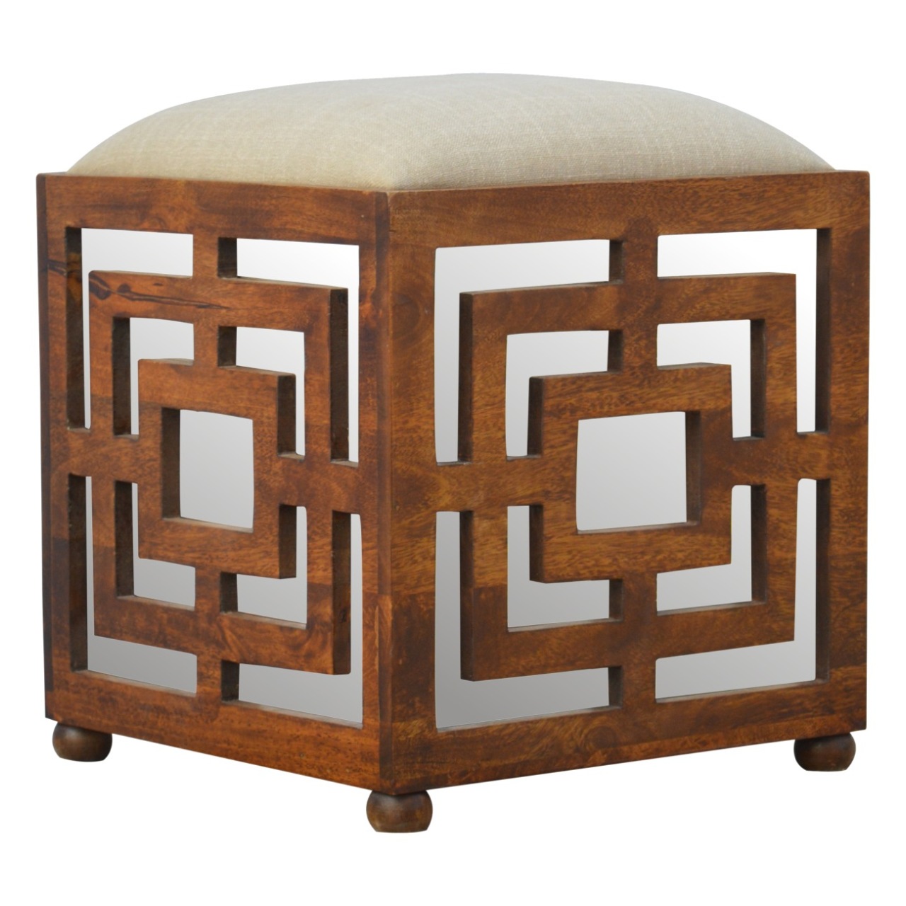 Carved Linen Seat Footstool - Image 3