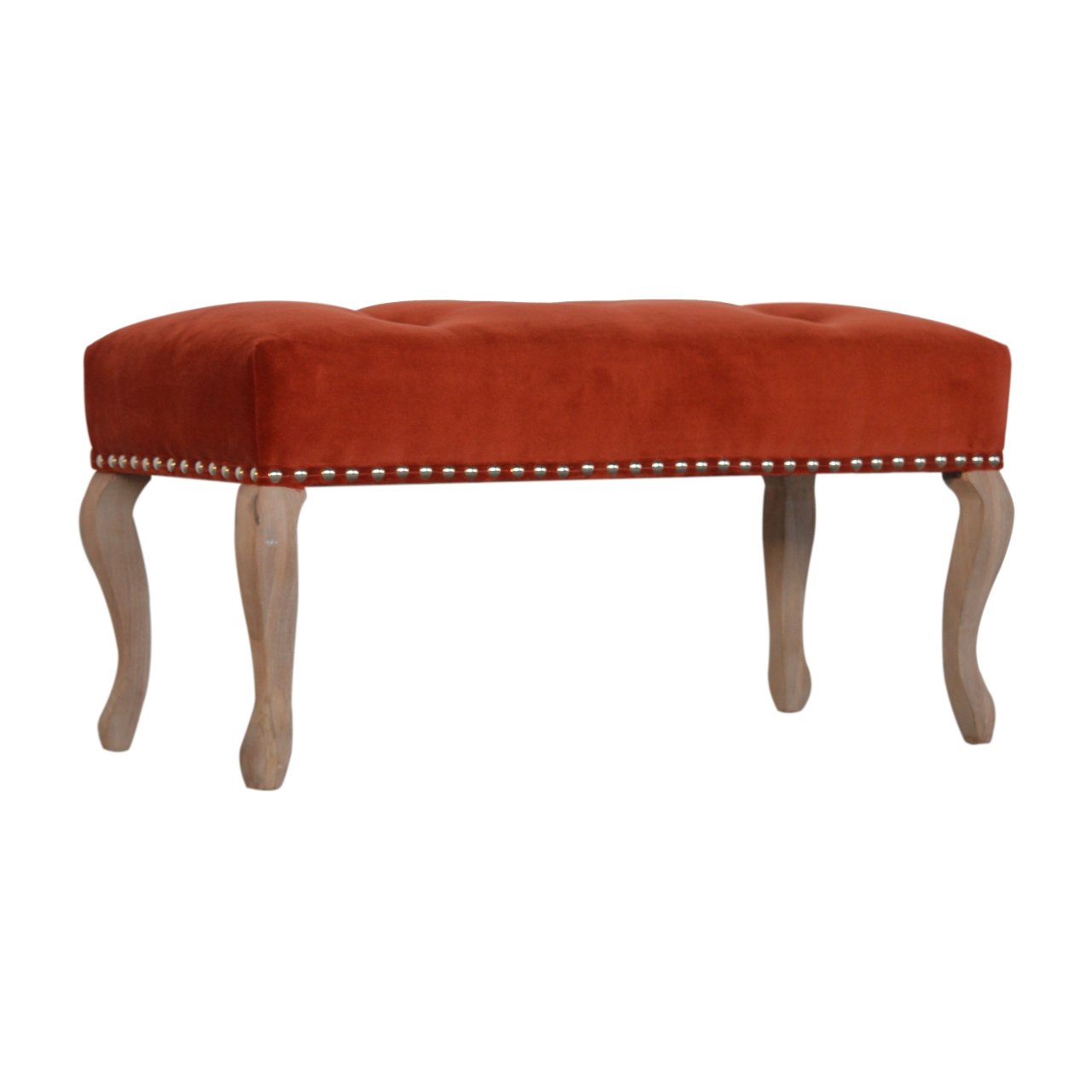 French Style Rust Velvet Bench - Image 3