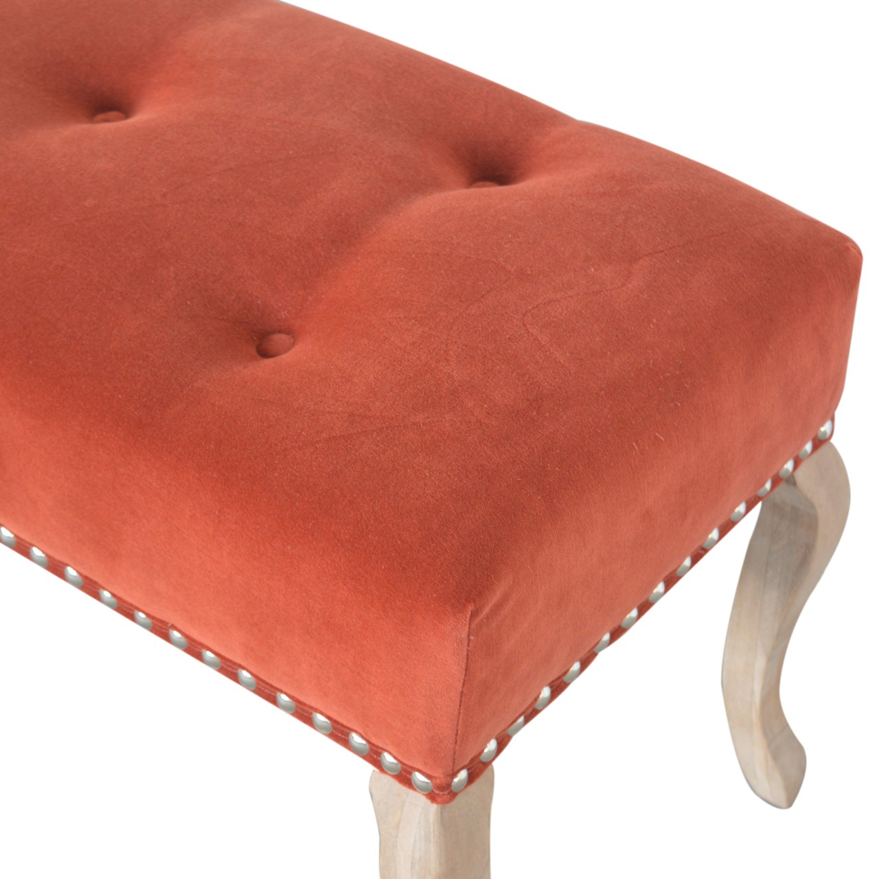 French Style Rust Velvet Bench - Image 6