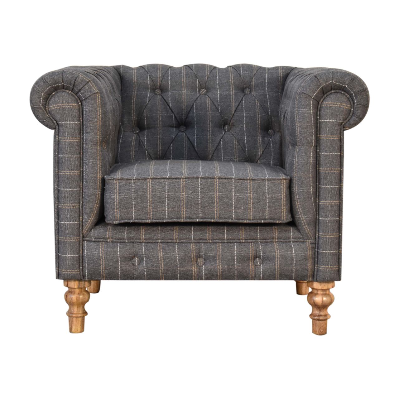 Pewter Tweed Chesterfield Armchair - Image 2