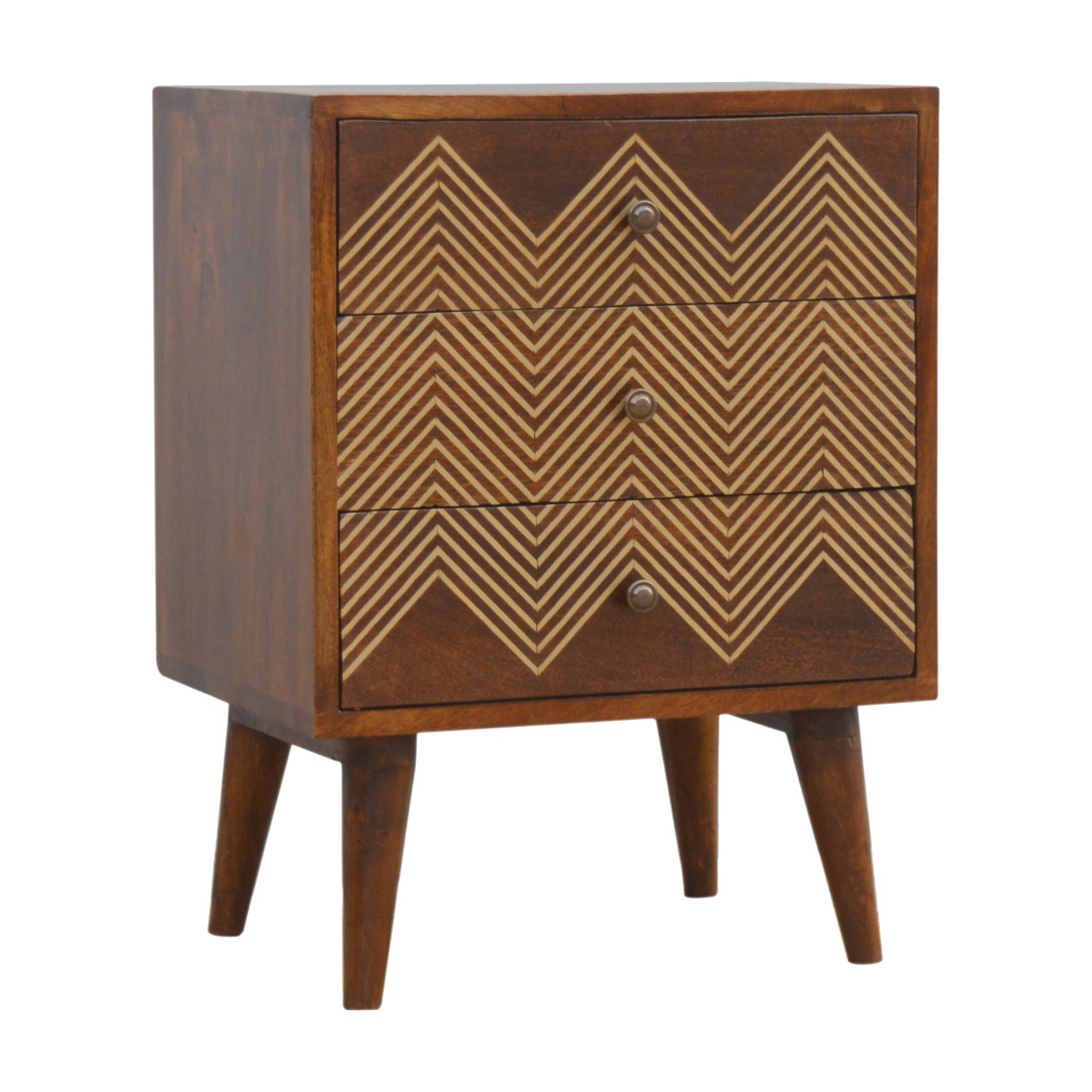 3 Drawer Brass Chevron Bedside - Image 2