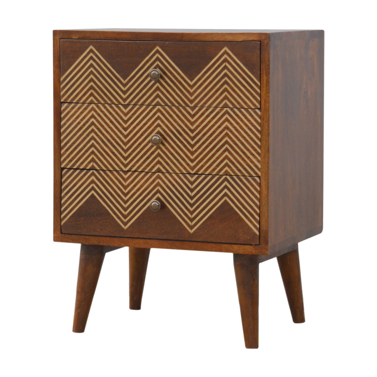 3 Drawer Brass Chevron Bedside - Image 3