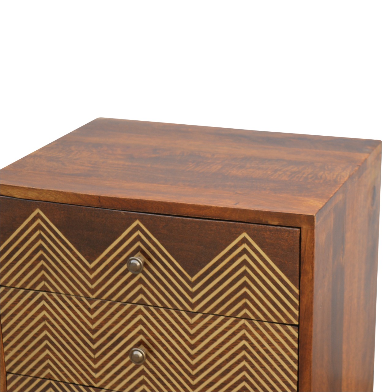 3 Drawer Brass Chevron Bedside - Image 4