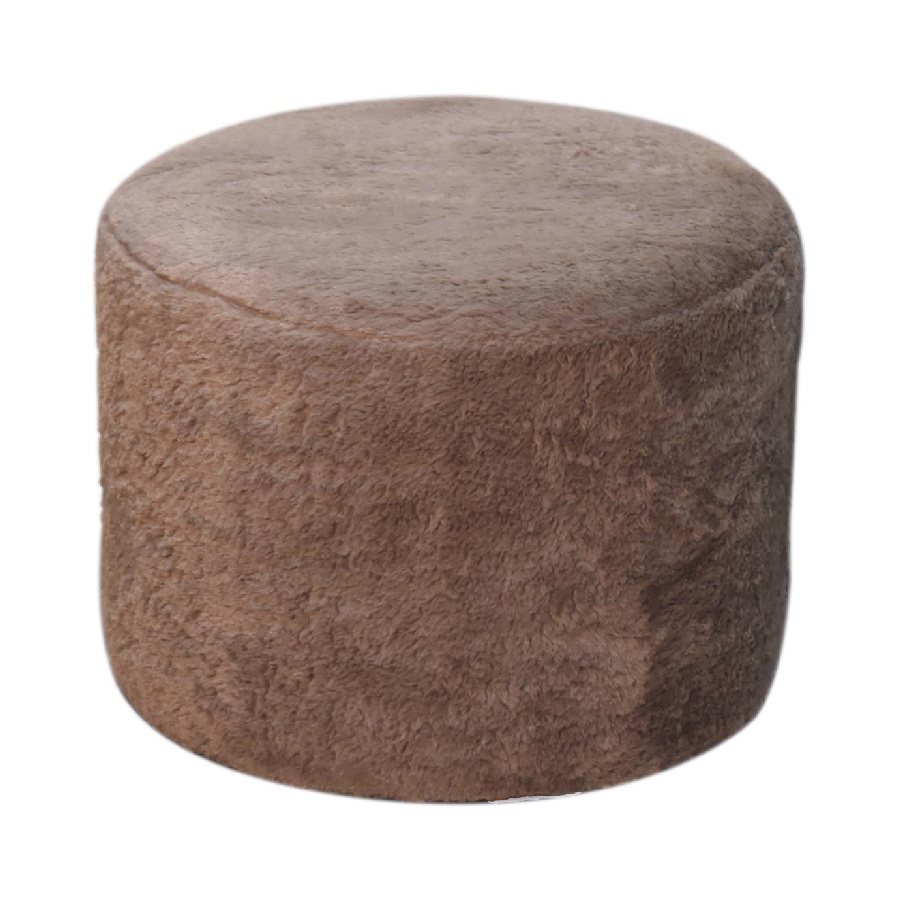 Mocha Faux Fur Round Footstool - Image 3