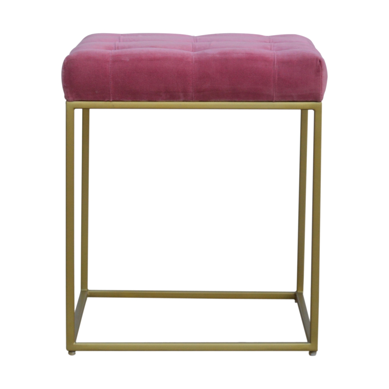 Pink Velvet Gold Base Footstool - Image 2