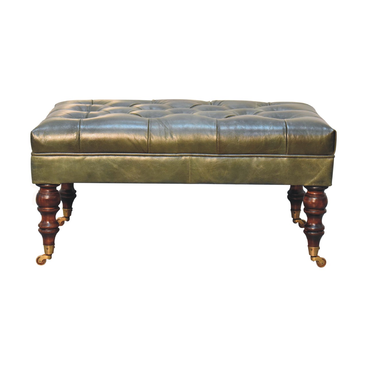 Buffalo Green Leather Ottoman with Castor Legs - Image 2