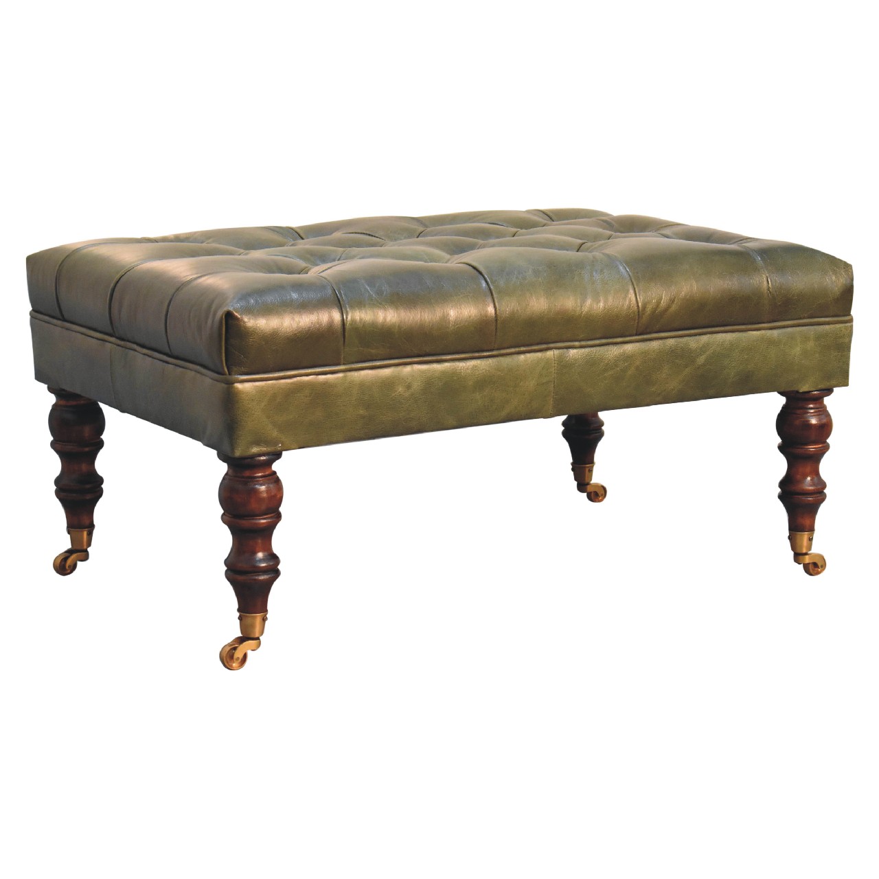 Buffalo Green Leather Ottoman with Castor Legs - Image 4