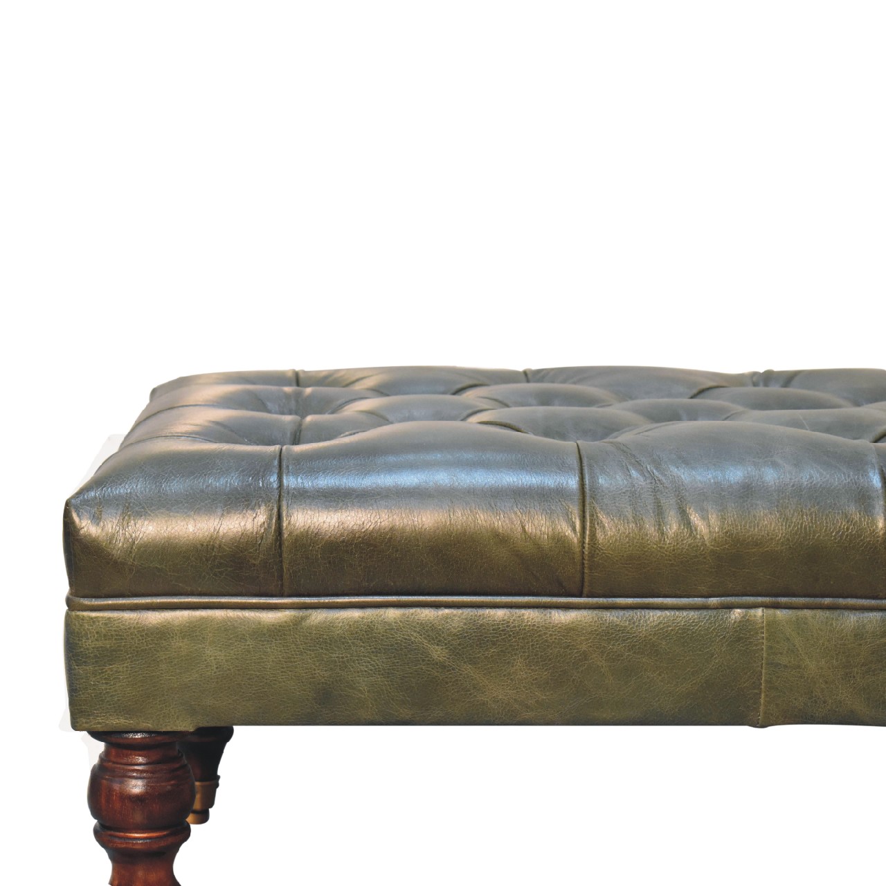 Buffalo Green Leather Ottoman with Castor Legs - Image 5