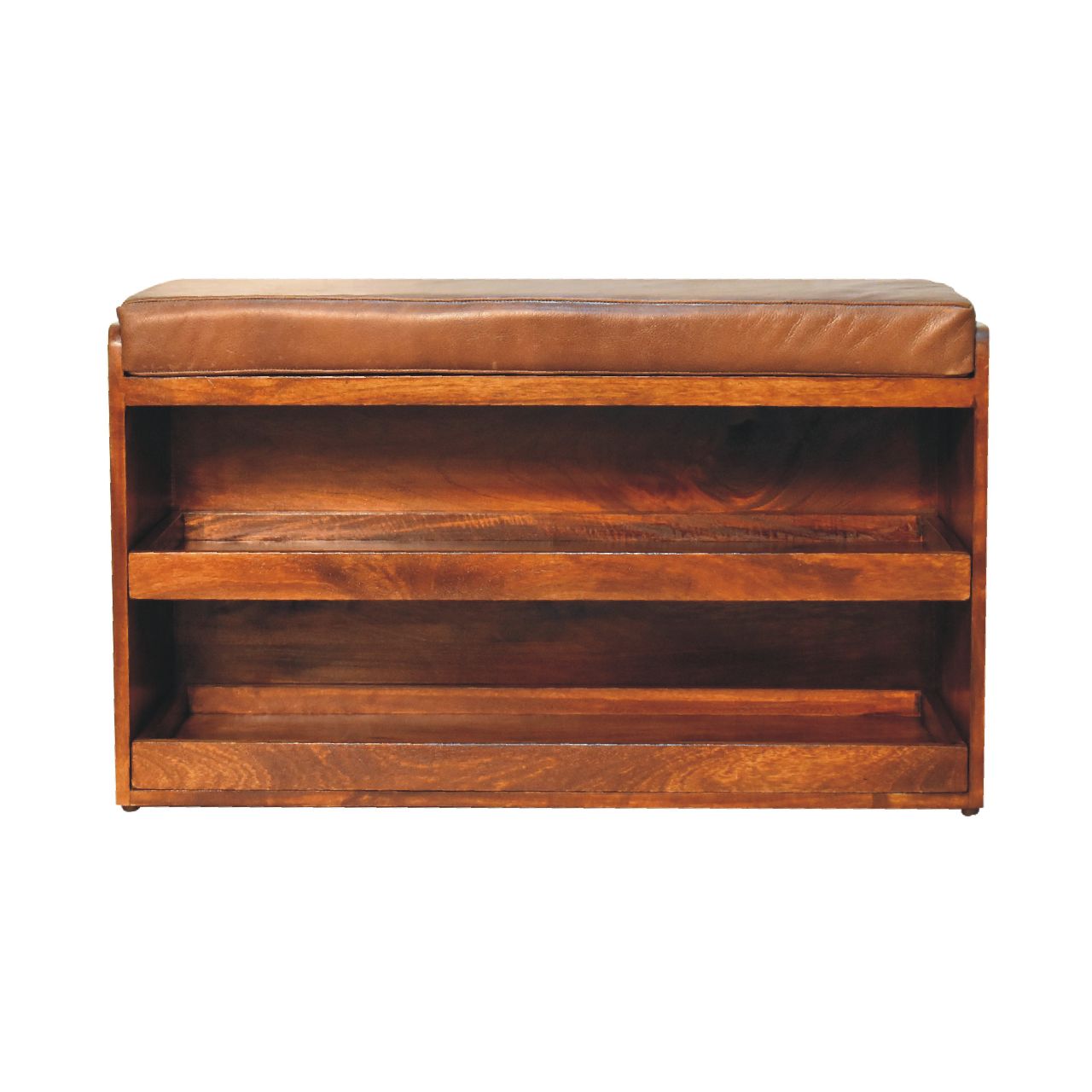 Buffalo Hide Pull out Chestnut Shoe Storage Bench - Image 2