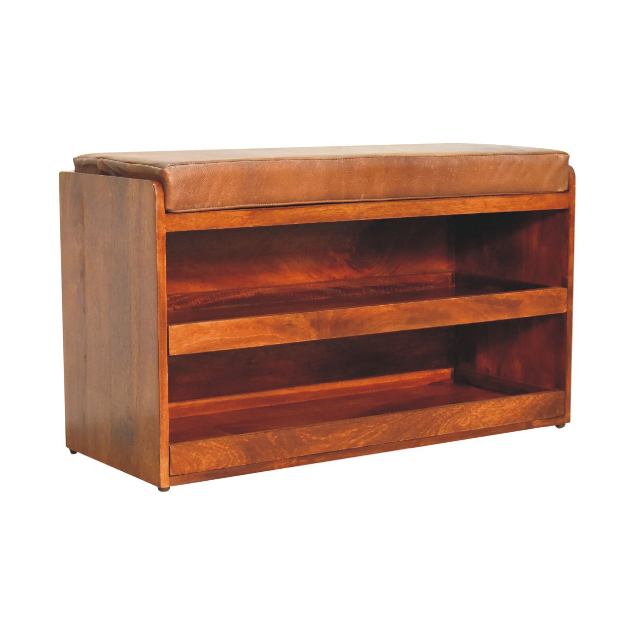 Buffalo Hide Pull out Chestnut Shoe Storage Bench - Image 3