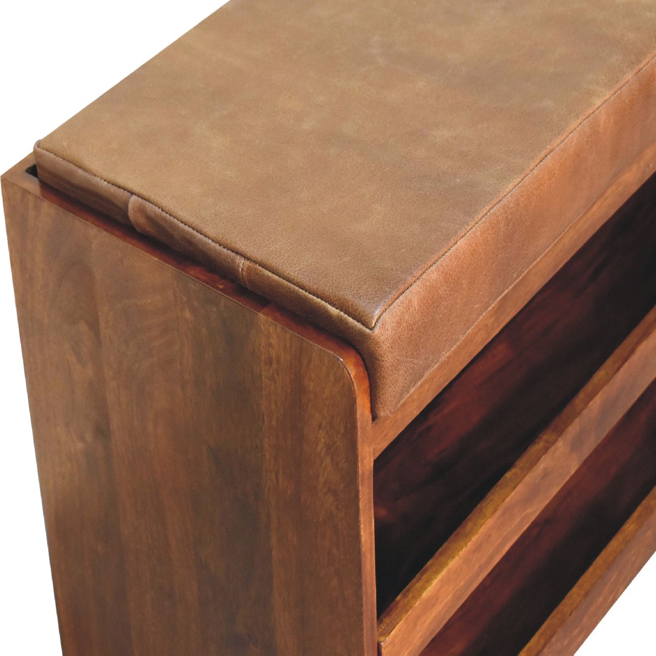 Buffalo Hide Pull out Chestnut Shoe Storage Bench - Image 6
