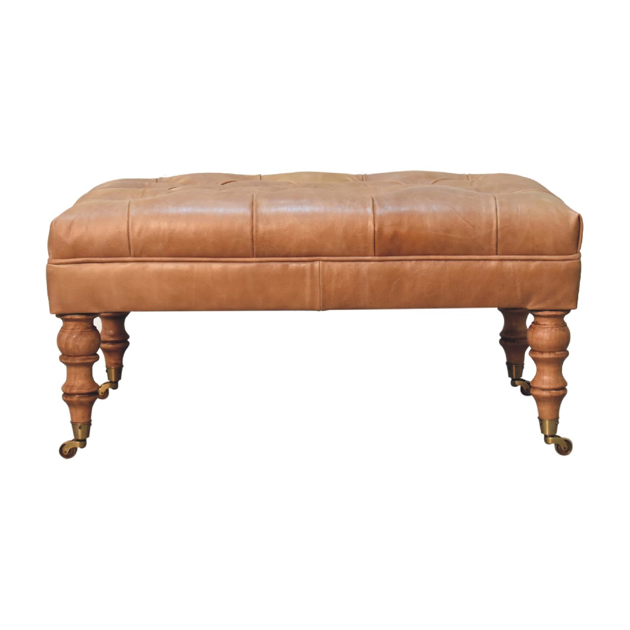 Buffalo Tan Leather Ottoman with Castor Legs - Image 2