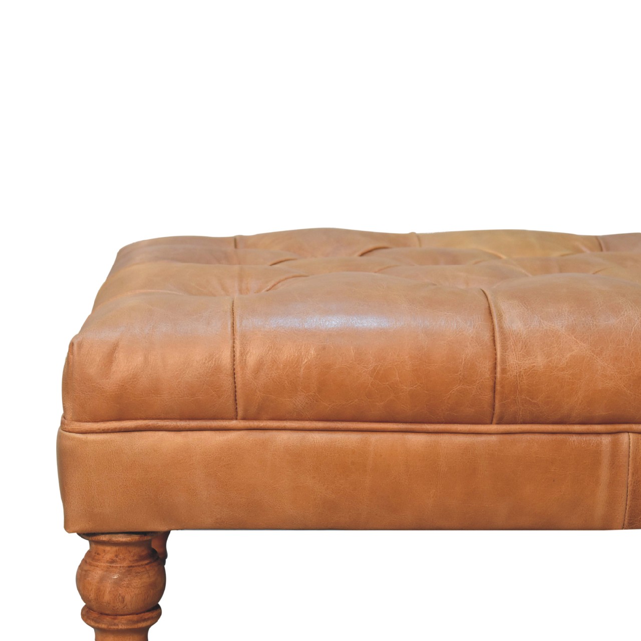 Buffalo Tan Leather Ottoman with Castor Legs - Image 5