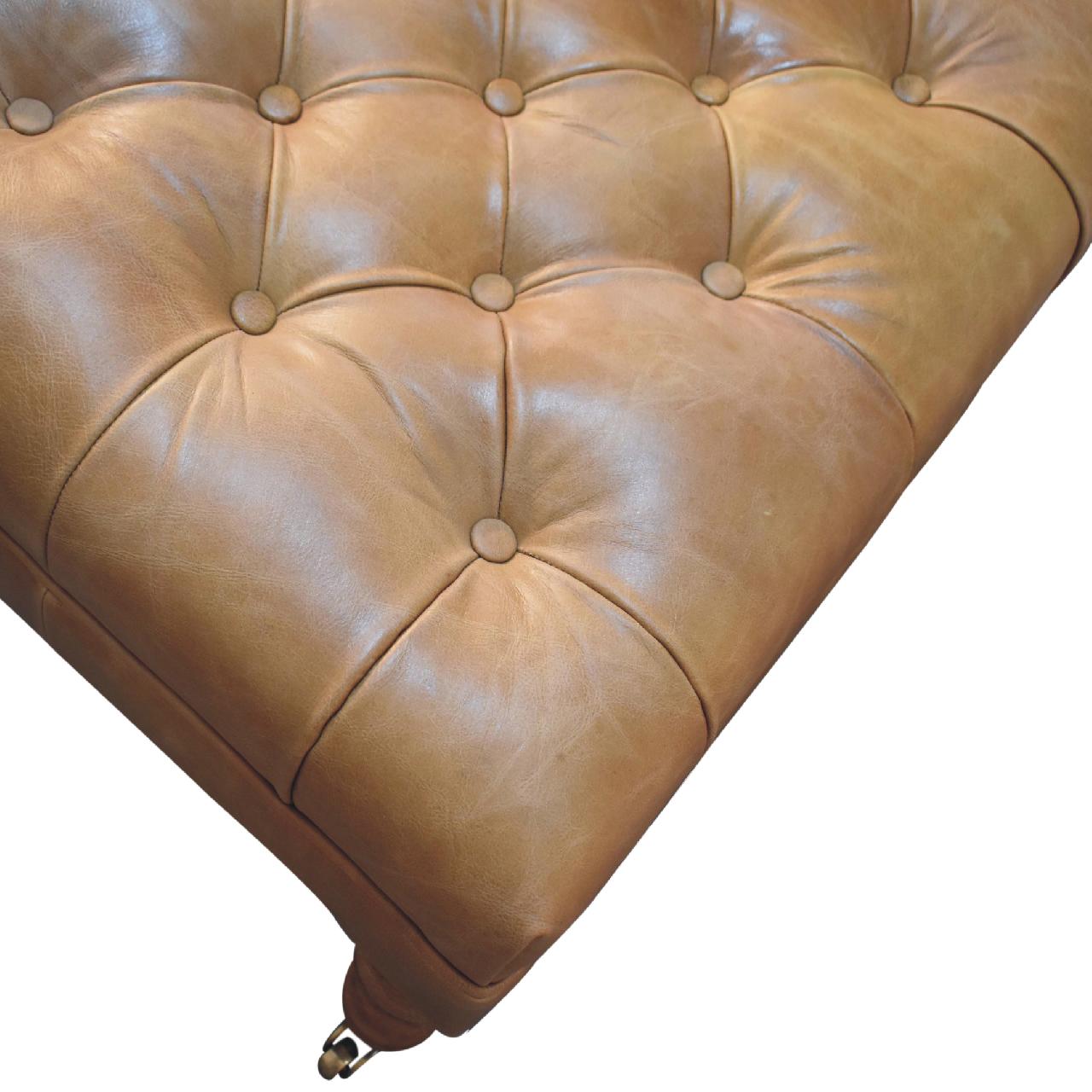 Buffalo Tan Leather Ottoman with Castor Legs - Image 6