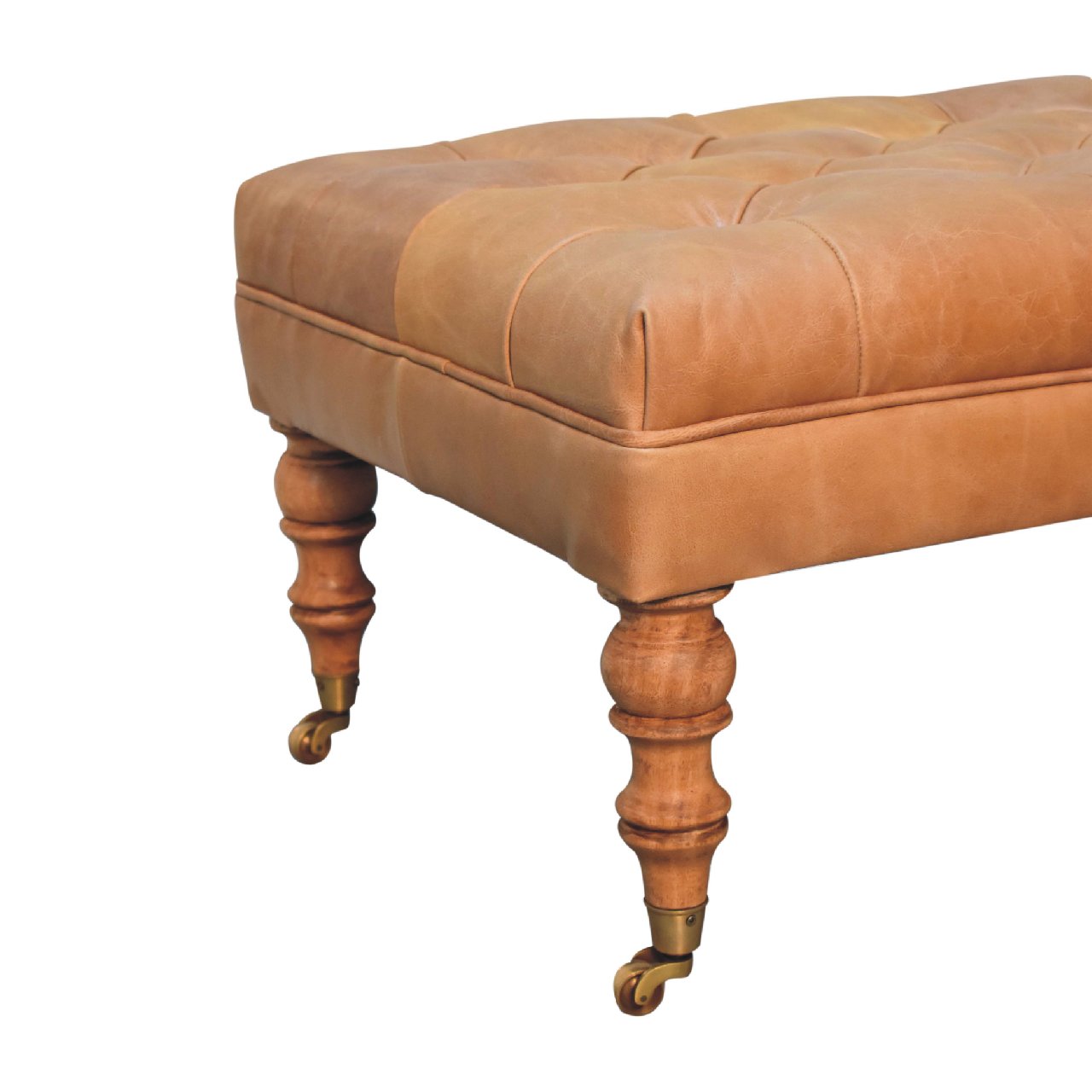 Buffalo Tan Leather Ottoman with Castor Legs - Image 7