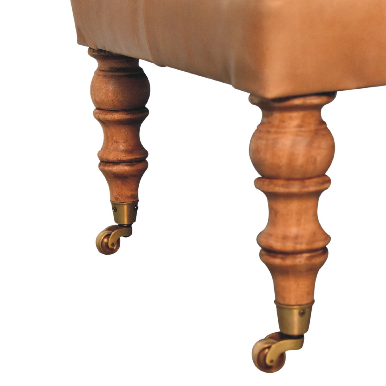 Buffalo Tan Leather Ottoman with Castor Legs - Image 8