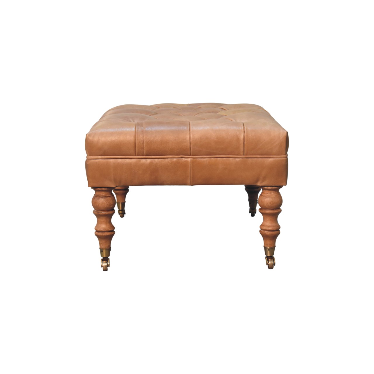 Buffalo Tan Leather Ottoman with Castor Legs - Image 9