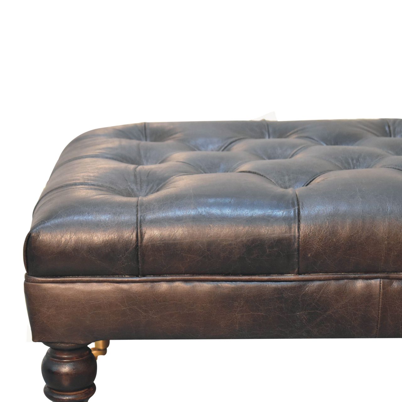 Buffalo Ash Black Leather Ottoman with Castor Legs - Image 5