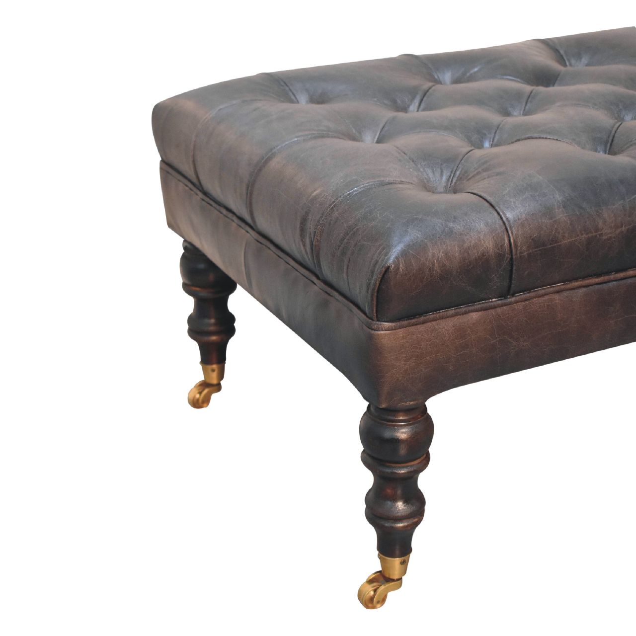 Buffalo Ash Black Leather Ottoman with Castor Legs - Image 8