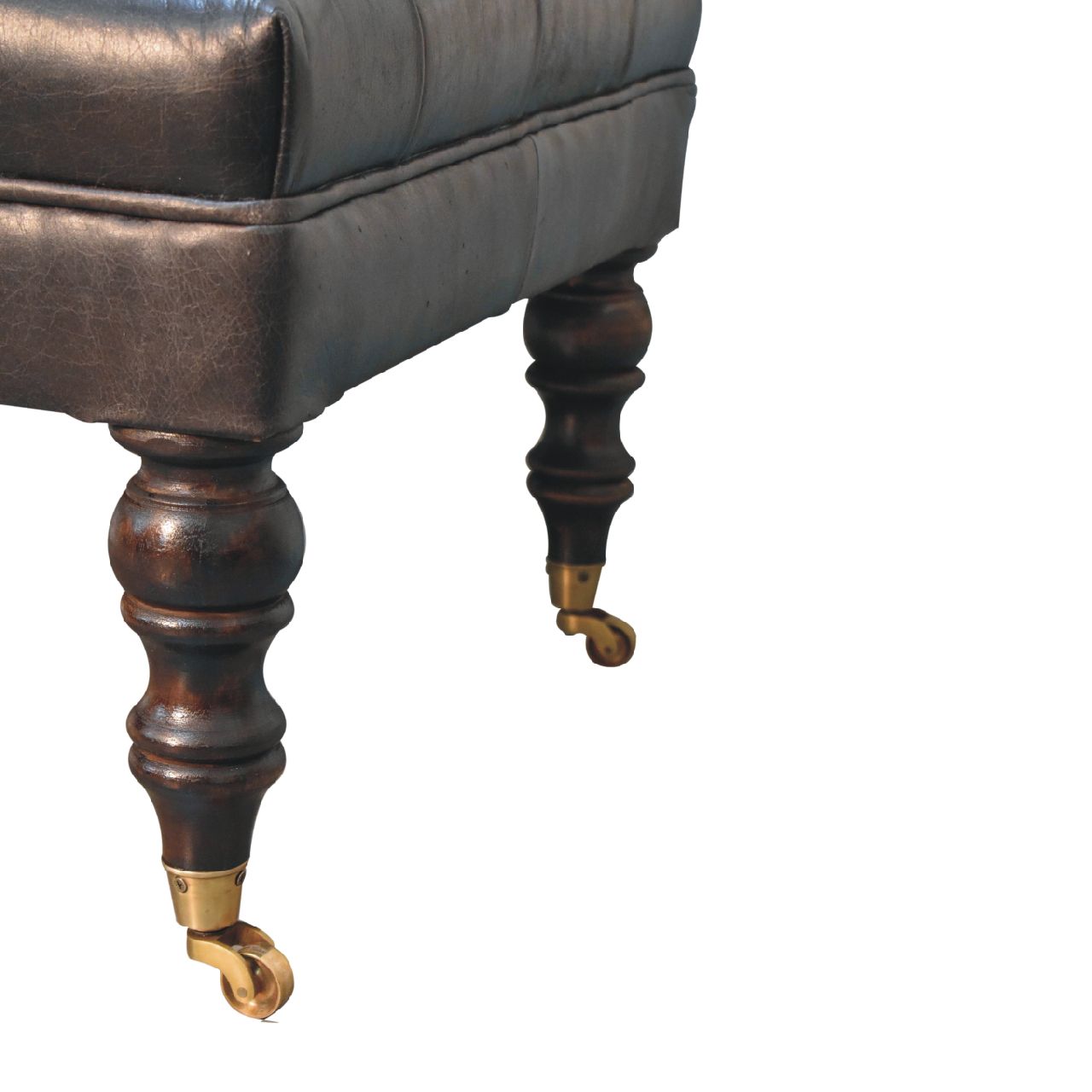 Buffalo Ash Black Leather Ottoman with Castor Legs - Image 9