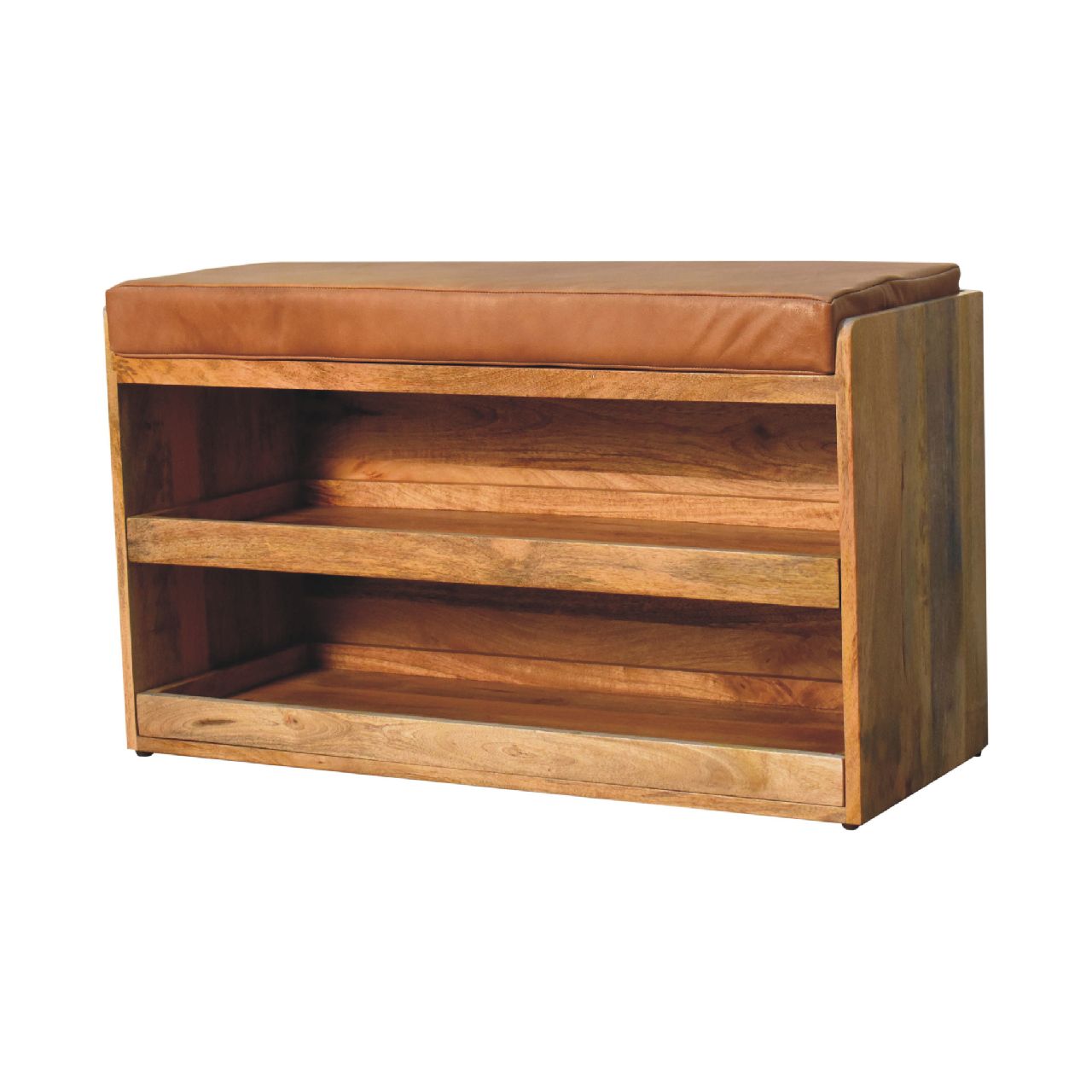 Buffalo Hide Pull out Oak-ish Shoe Storage Bench - Image 3