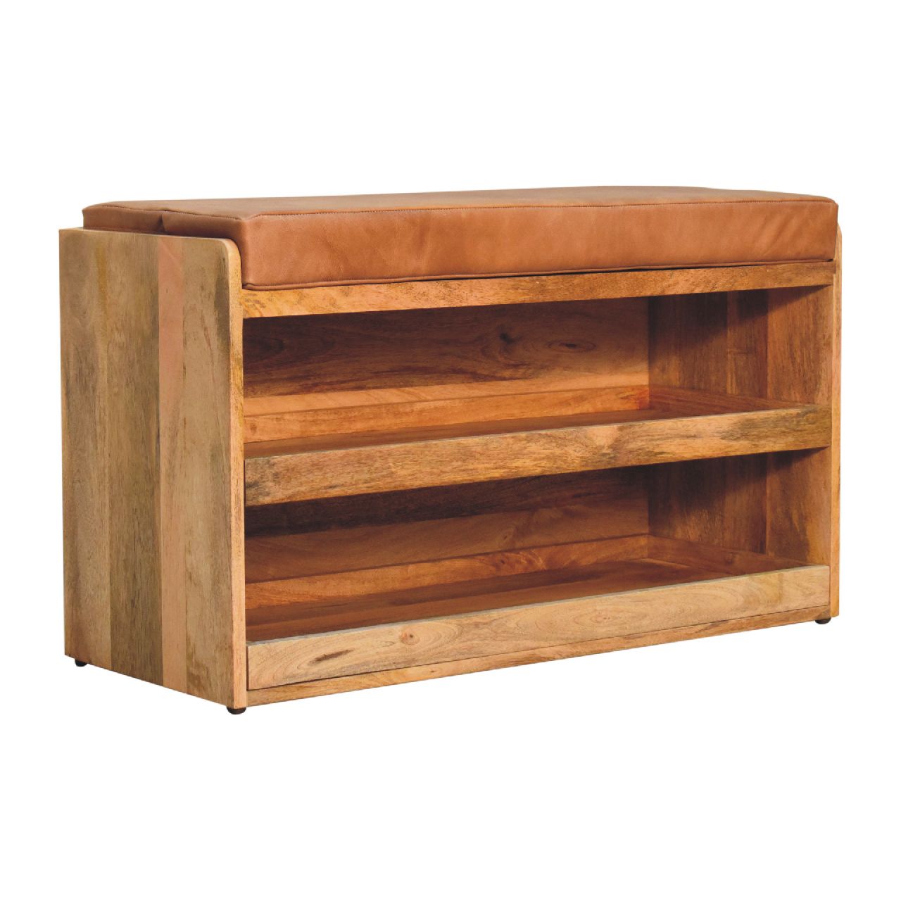 Buffalo Hide Pull out Oak-ish Shoe Storage Bench - Image 4