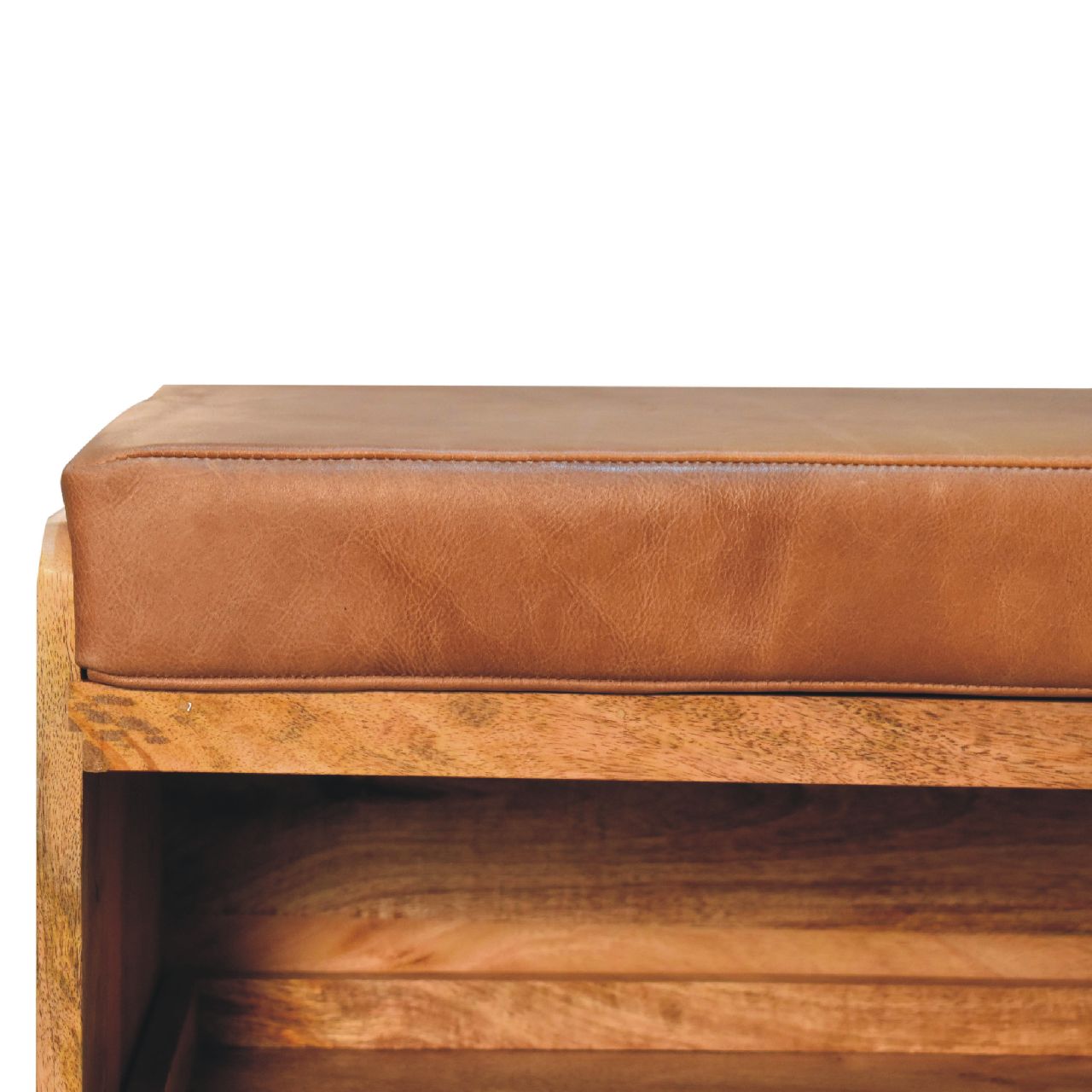 Buffalo Hide Pull out Oak-ish Shoe Storage Bench - Image 5