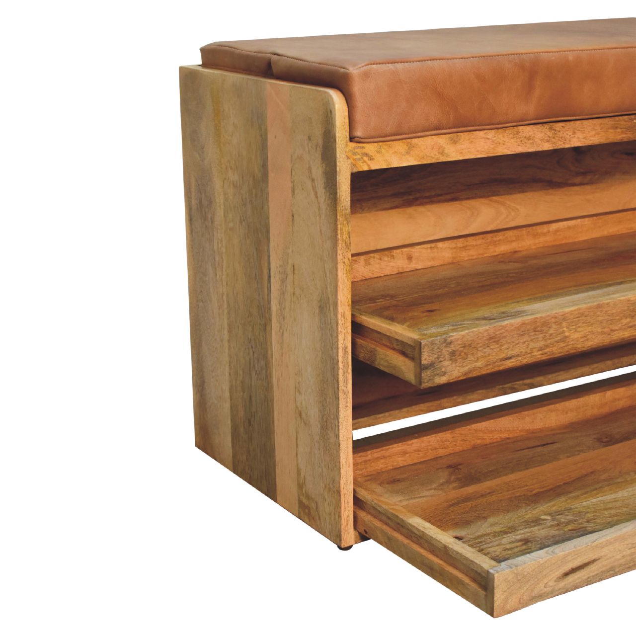 Buffalo Hide Pull out Oak-ish Shoe Storage Bench - Image 7
