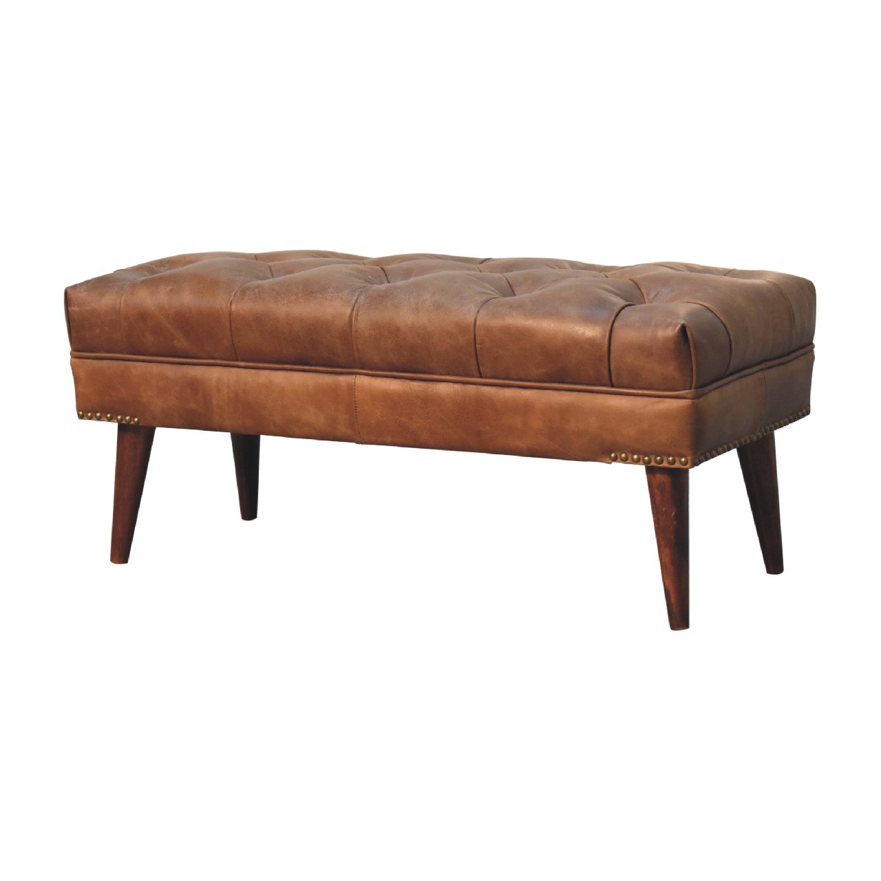 Harbour Brown Leather Bench - Image 3