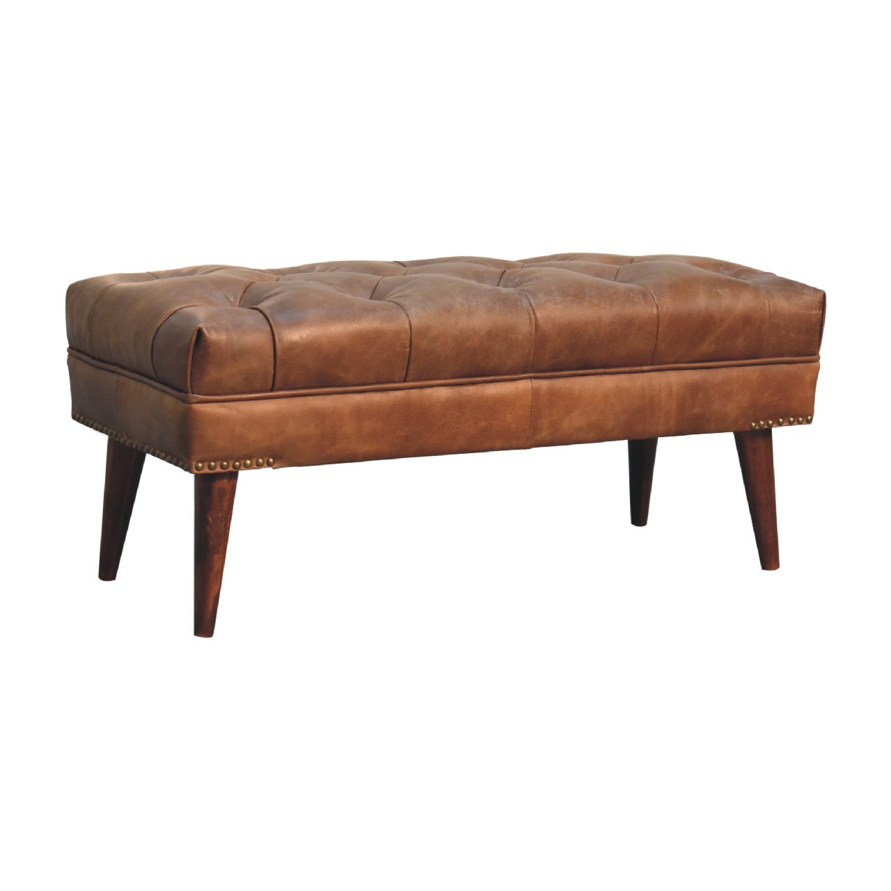 Harbour Brown Leather Bench - Image 4