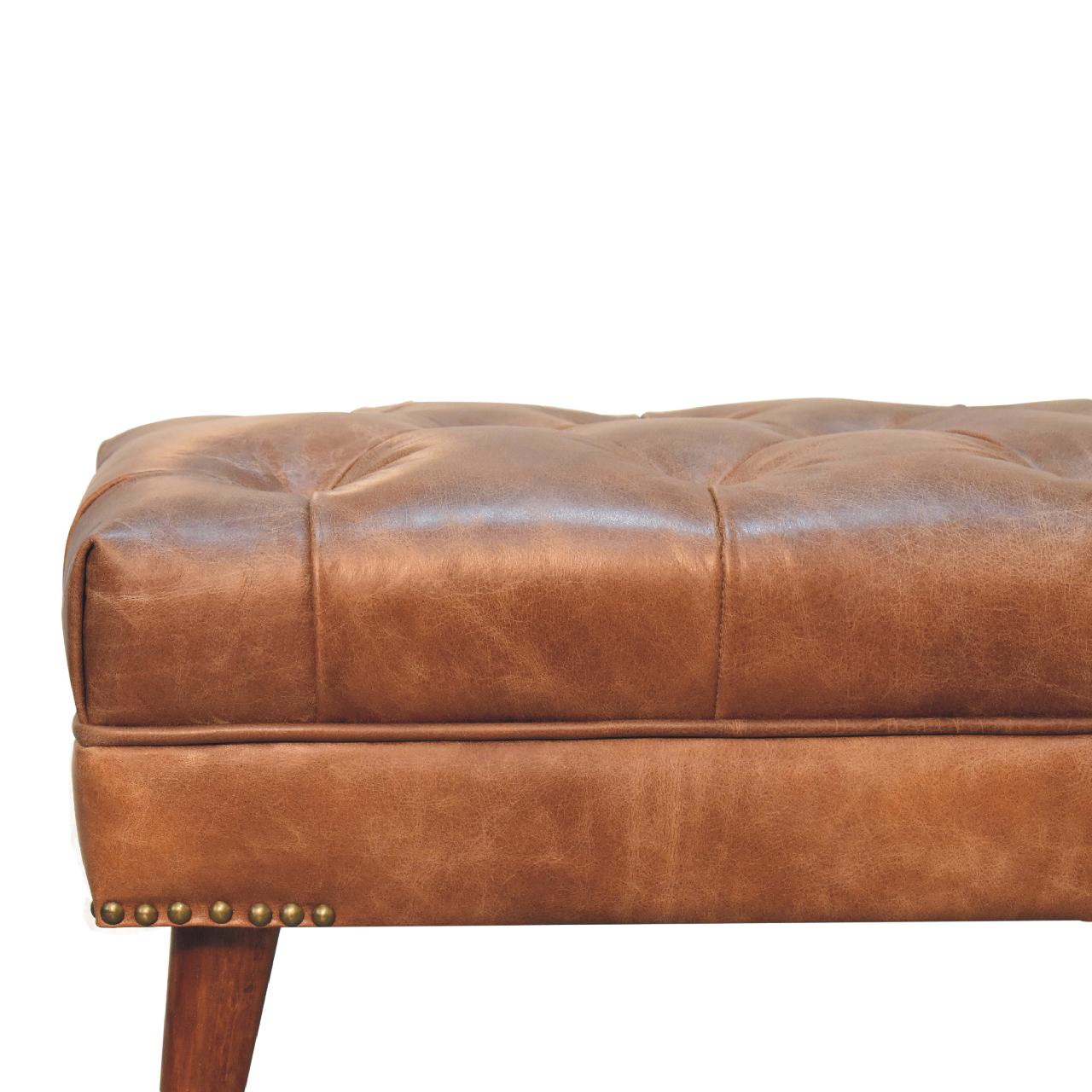 Harbour Brown Leather Bench - Image 5