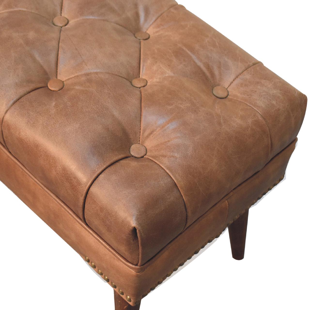 Harbour Brown Leather Bench - Image 6