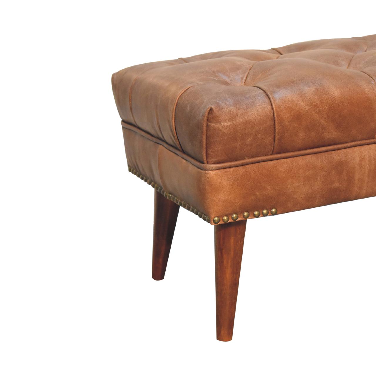 Harbour Brown Leather Bench - Image 7