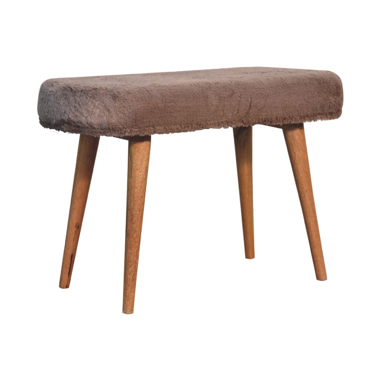 Mocha Faux Fur Fabric Bench - Image 2