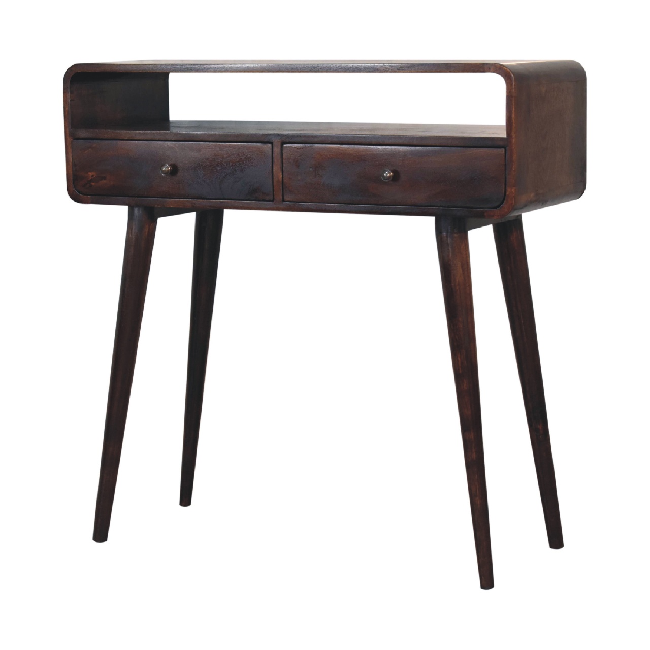 Curved Light Walnut Console Table - Image 2