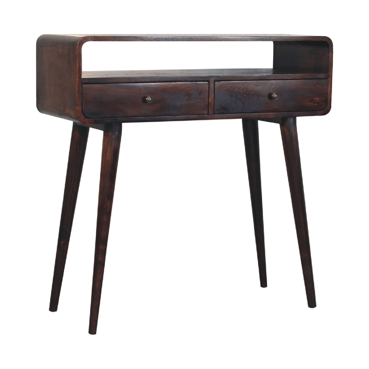 Curved Light Walnut Console Table - Image 3