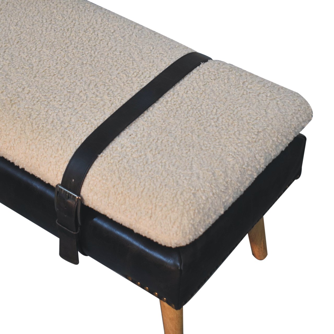 Bouclé Buffalo Hide Black Leather Bench - Image 6