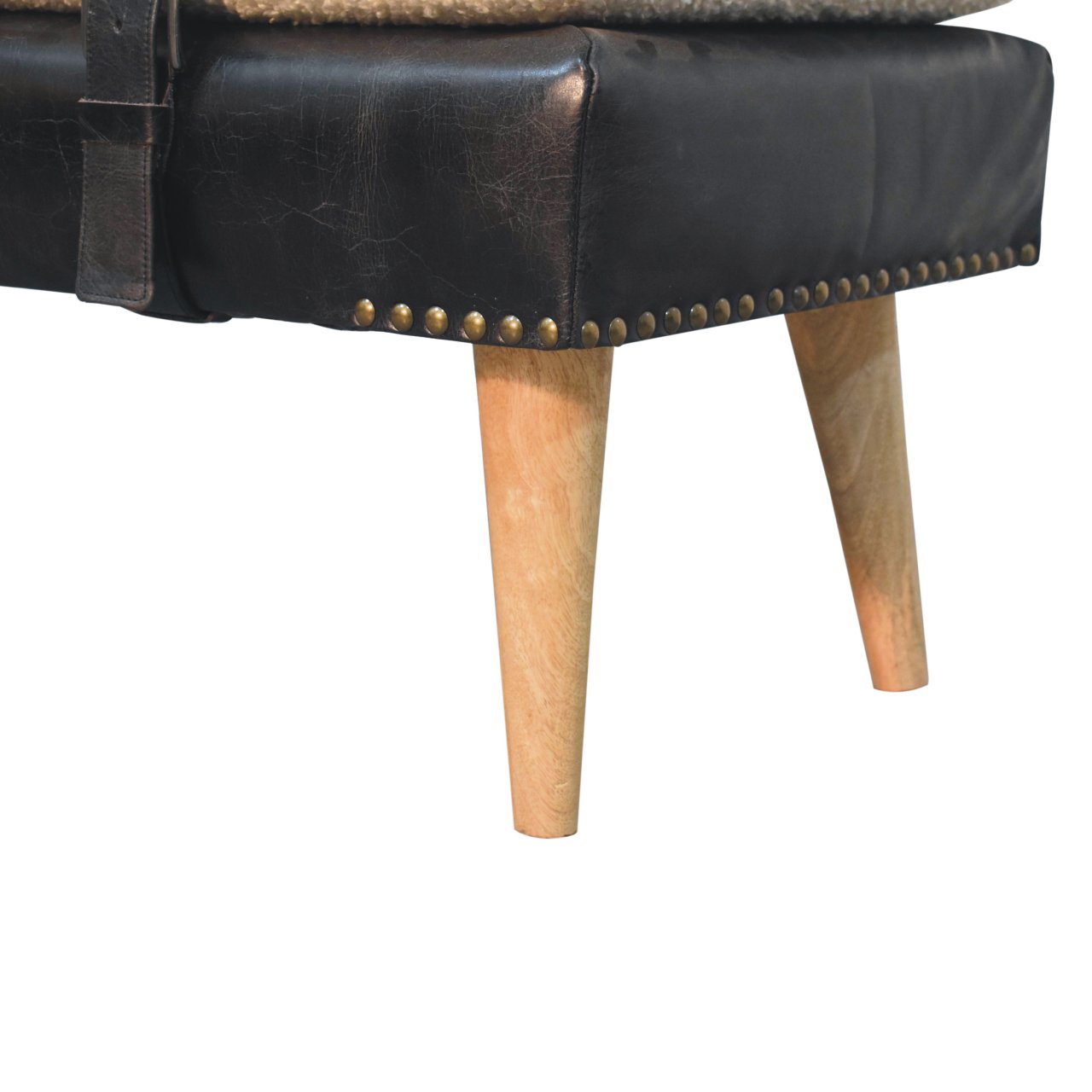 Bouclé Buffalo Hide Black Leather Bench - Image 8