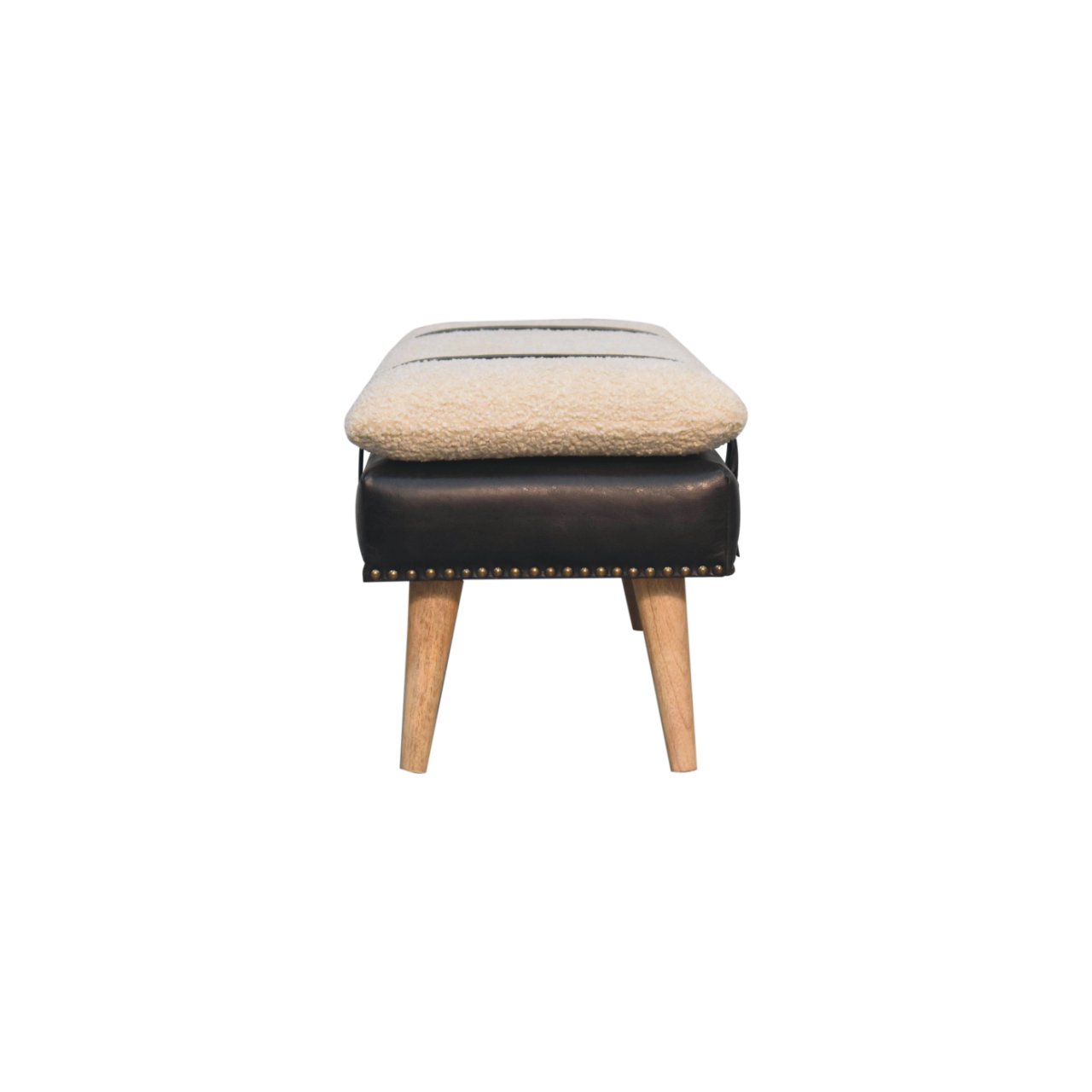 Bouclé Buffalo Hide Black Leather Bench - Image 9