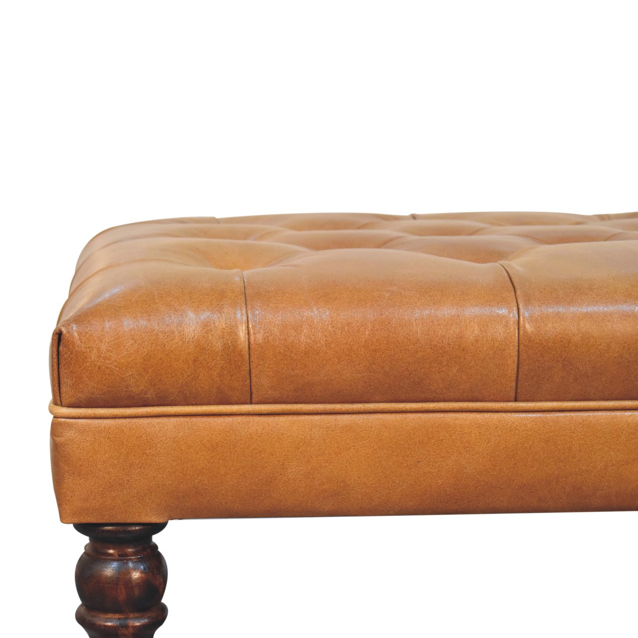 California Walnut Buffalo Tan Leather Ottoman with Castor Legs - Image 5