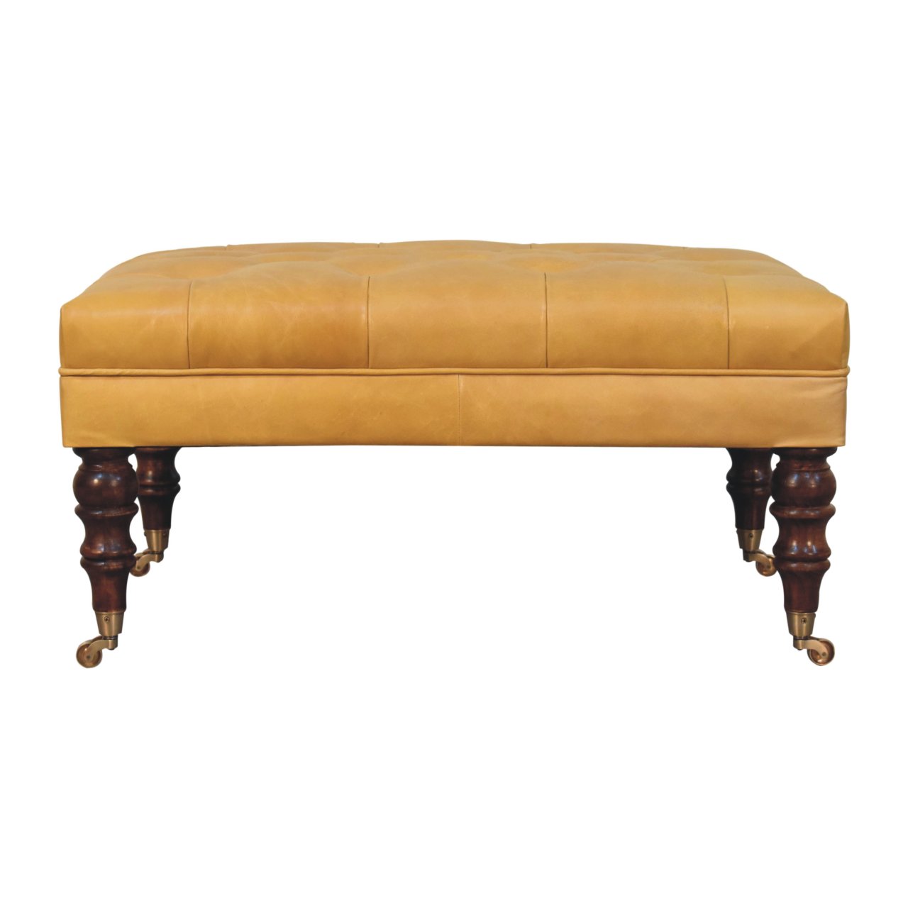 Honey Caramel Buffalo Ash Black Leather Ottoman with Castor Legs - Image 2