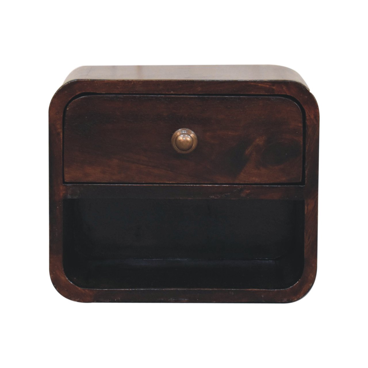 Mini Curved California Walnut Wall Mounted Bedside with Open Slot - Image 2