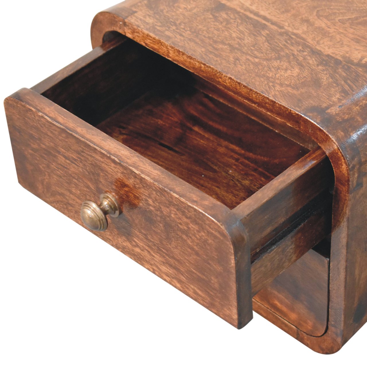 Mini Curved California Walnut Wall Mounted Bedside - Image 6