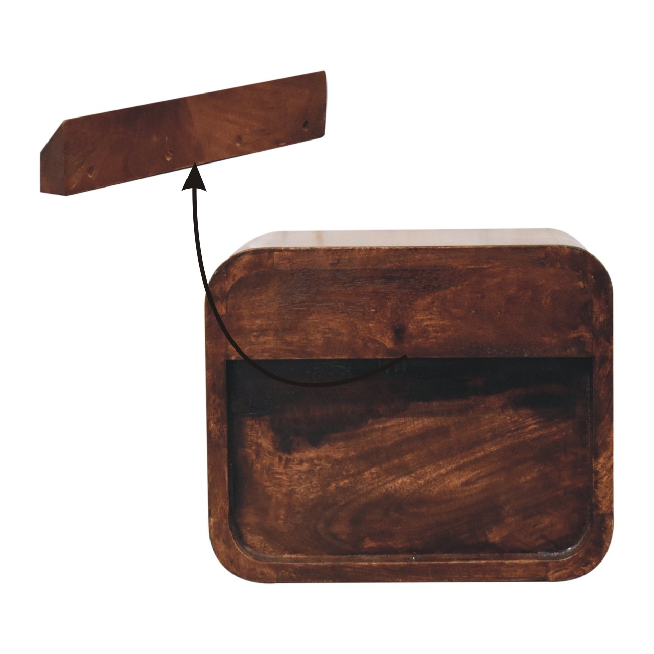 Mini Curved California Walnut Wall Mounted Bedside - Image 9